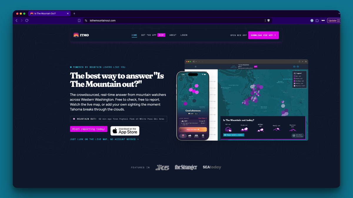 The homepage shows the app now